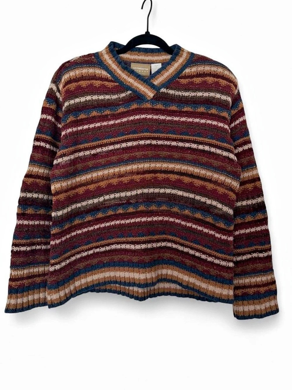 Vintage 90s colorful striped fall sweater size large petite